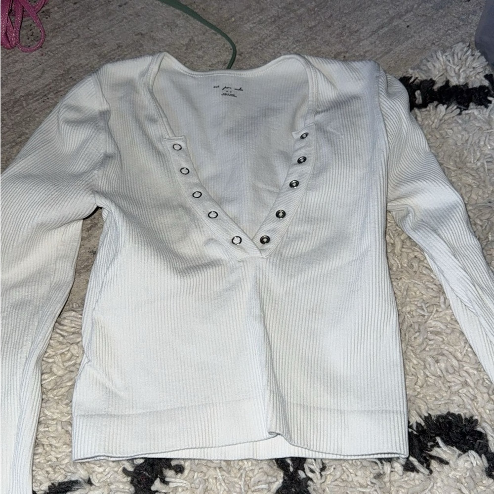 White Long Sleeve Ribbed Top